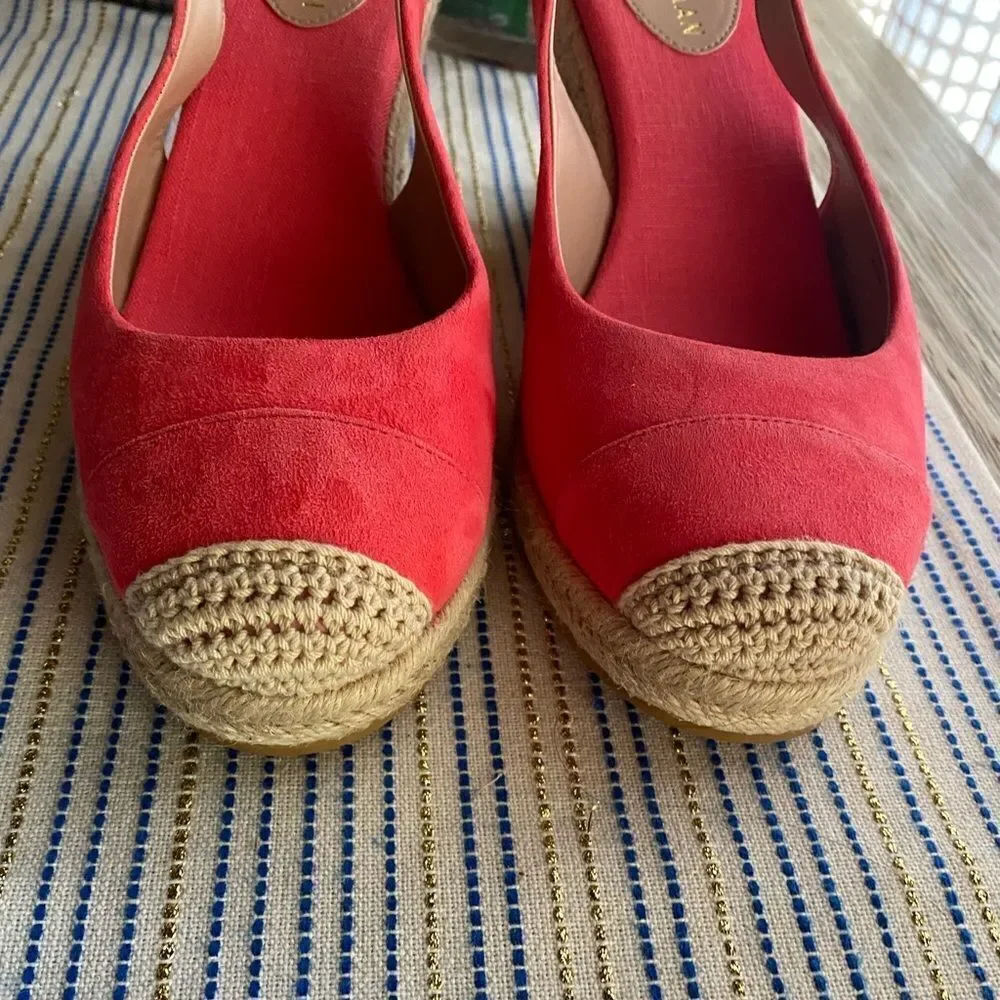 Cole Haan Espadrille  Womens  Sz 9.5 Cloudfeel  Wedge Sandals Coral Orange NEW